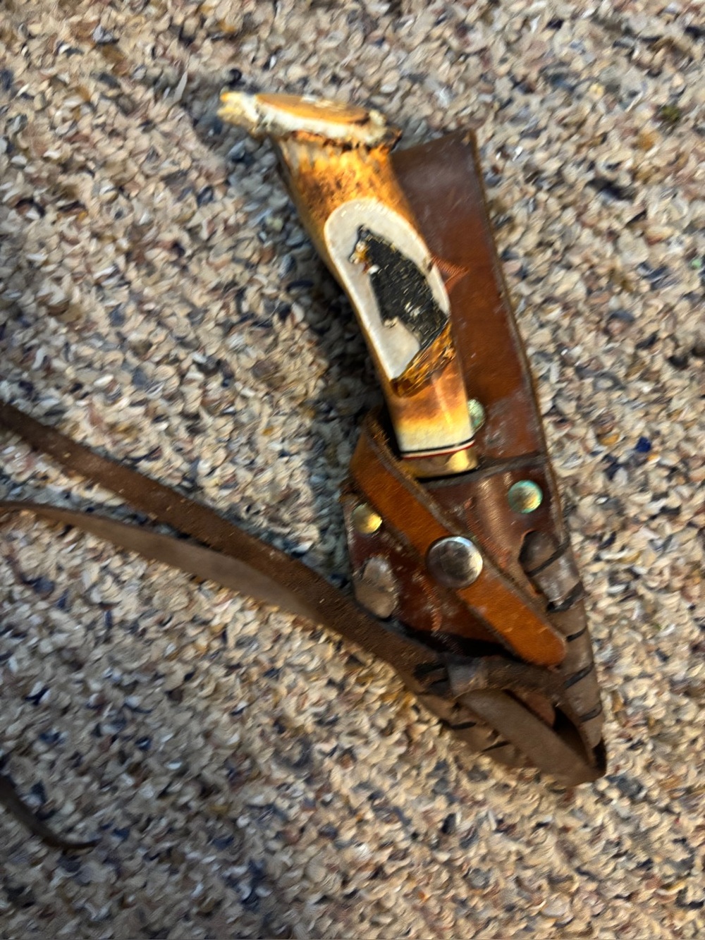 Leather Sheath Pocket Knife with Brown Handle - Unbranded
Handle made of antler